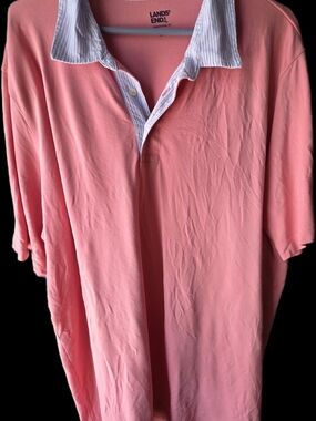 Lands' End Unisex Coral Pink Polo with Striped Contrast Collar